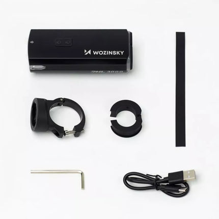 Wozinsky Front Bike Light + USB-C Cable (3000 lm) - Black