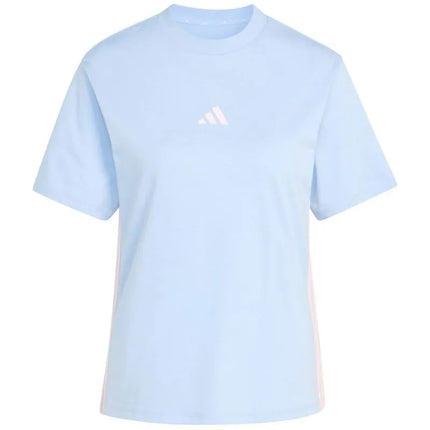 Moterų adidas Essentials 3-Stripes medvilniniai marškinėliai, šviesiai mėlyni KB7119
