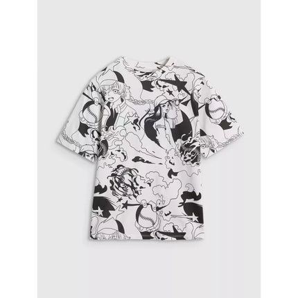 Negabaritinis T-shirt su spauda mergaitėms 4F 4FJRAW25TTSHF3069-90A