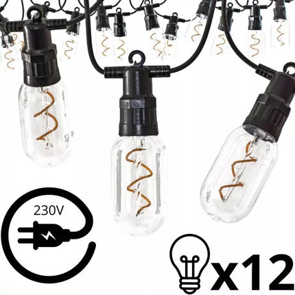 Lauko vakarėlio girlianda, 12 spiralinių LED lempučių, 6,3 m, 230 V