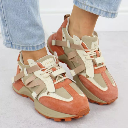 Women's beige and orange leather sneakers Goe RR2N4064