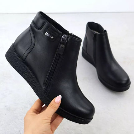 Women's insulated ankle boots with a raised heel, black, Sergio Leone BT25348-S