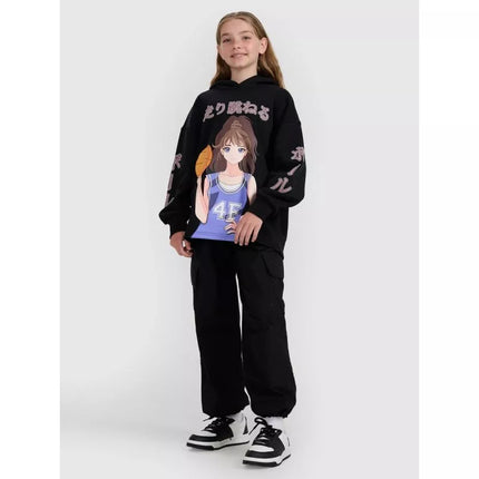 Girls' sweatshirt with hood, open, 4F 4FJRAW25TSWSF2293-20S
