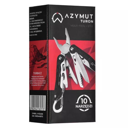 AZYMUT Turon Daugiafunkcinis įrankis - 10 įrankių + karabinas + diržo dėklas (H-P224108)