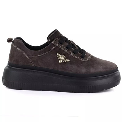 Women's brown leather platform shoes Vinceza 41523