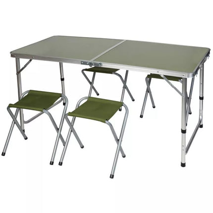SULANKSTOMAS KEMPINGO STALAS 120X60X70/62/55CM + 4 KĖDĖS ŽALIAS