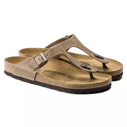 Birkenstock Gizeh Tobacco Brown siauros moteriškos šlepetės iš alyvuotos odos (0943813)