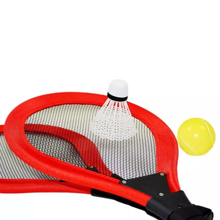2 RAKEČIŲ, PLUNKSNINUKO IR KAMUOLIO KOMPLEKTAS TENISO IR BADMINTONO ŽAIDIMAMS ENERO TOYS