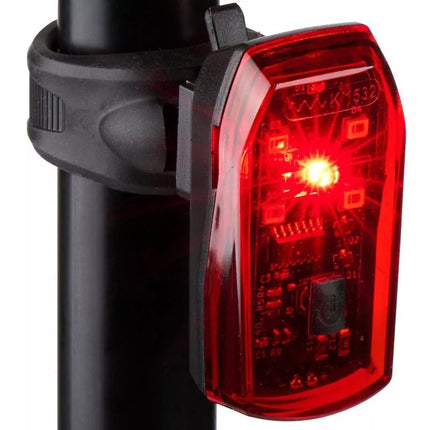 Galinė dviračio lemputė su 5 LED ir stabdymo funkcija, sertifikuota DUNLOP