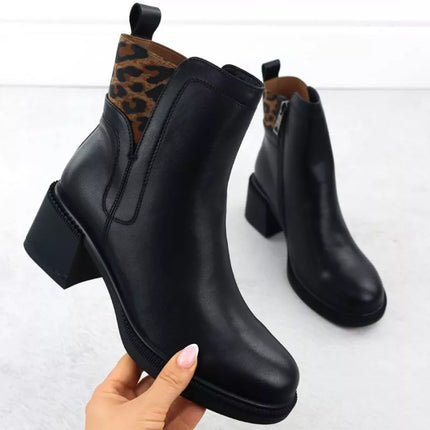 Black leather ankle boots with a block heel, Vinceza 26-66855