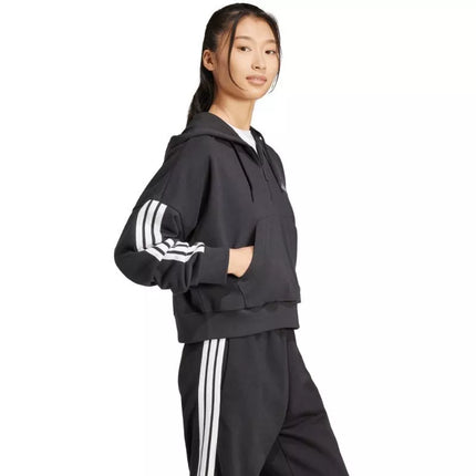 Moterims skirtas adidas Essentials 3 juostelių French Terry džemperis su puseniu užtrauktuku, juodas JN1956