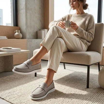 Vinceza 93221 women's gray leather moccasins