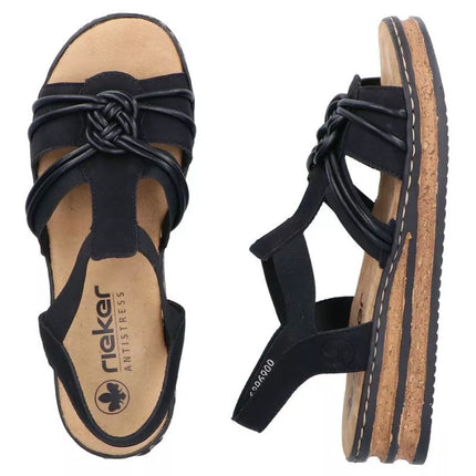 Women's black elastic strap sandals Rieker 62969-00