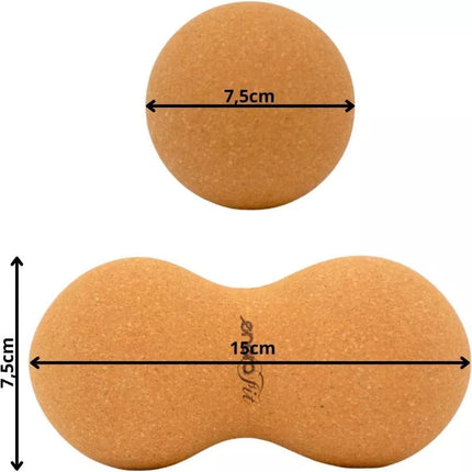 Dvigubas kamštinis masažinis kamuolys 7.5x15CM ENERO FIT