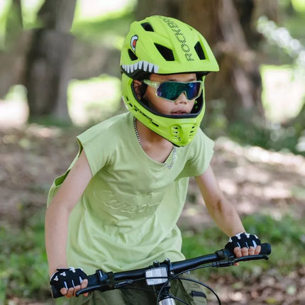 Vaikų dviračio šalmas Rockbros TT-32003 Shark su nuimamu smakru, dydis S (48-52) - žalias
