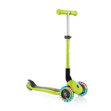 Globber sulankstomas 3 ratų paspirtukas su lemputėmis Lime Green Jr 437-106