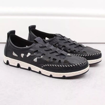 Rieker W RKR652 tamsiai mėlyni atviri odiniai batai