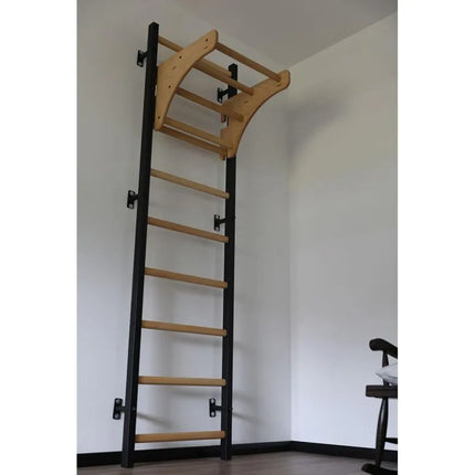 WOODEN AND METAL GYMNASTIC WALL BAR WITH WOODEN BAR BENCHK 711W