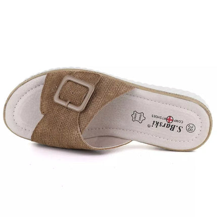 Women's brown leather wedge sandals S.Barski 7002