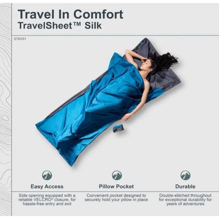 Cocoon TravelSheet Silk Sleeping Bag Liner, Rhino/Cornflower
