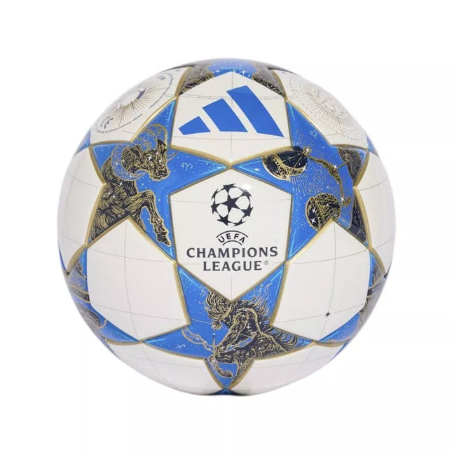adidas UCL Mini 25/26 League Stage Futbolo kamuolys, baltas, mėlynas ir auksinis JP1544