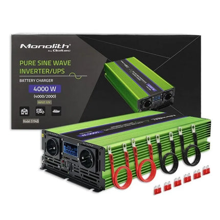 QOLTEC MONOLITH ĮTAMPOS KEITIKLIS | AKUMULIATORIAUS ĮKROVIKLIS | UPS | 2000W | 4000W | 12V Į 230V | GRYNAS SINUSAS | LCD