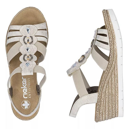 Moteriškos patogios smėlio spalvos espadrilės basutės Rieker 619B2-60