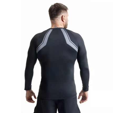 Pilki ilgomis rankovėmis rashguard su DBX Bushido logotipu