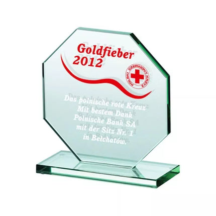 Engraved glass trophy + paint filling