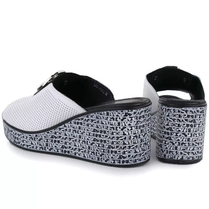 Women's leather wedge sandals, white, S.Barski 7012