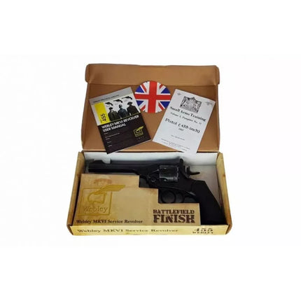 WEBLEY MKVI .455 policijos revolveriui, kal. 4,5 mm, Diabolo, 6 šūvių kapsulės, 4" vamzdis, CO2 juodas Ekp do17J