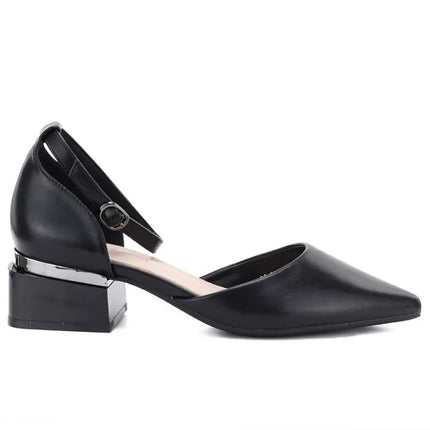 Women's black block heel pumps with strap Vinceza 62278
