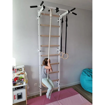 GYMNASTIC WOODEN AND METAL WALL BAR WITH METAL BAR AND ACCESSORIES FOR CHILDREN BENCHK 721W A076
