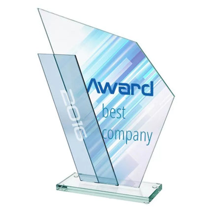 Glass trophy with LuxorJet color print