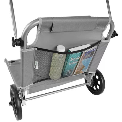 FOLDABLE BEACH CHAIR WITH CANOPY ON WHEELS 116x62x62-90CM GRAY
