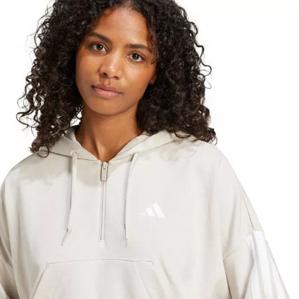 Women's adidas Essentials 3-Stripes French Terry Quarter-Zip Hoodie Beige JN1958