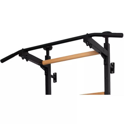 GYMNASTIC WOODEN AND METAL EXTENSION WALL BAR WITH METAL HANDLE IN OAK COLOUR BENCHK 511
