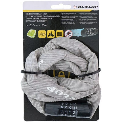DUNLOP BICYCLE LOCK CHAIN WITH CODE 120CM LENGTH - GRAY