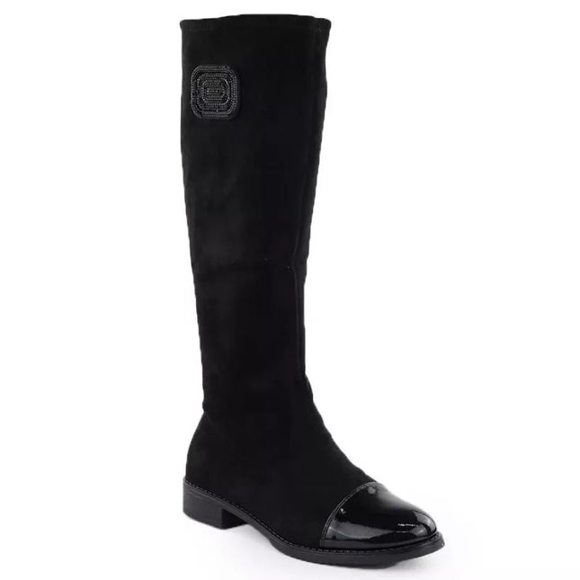 Women's patent suede boots, black, M.Daszyński MR2251-19