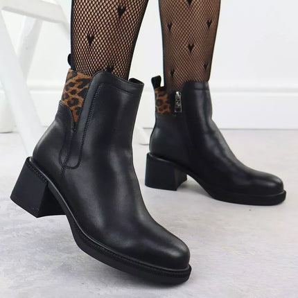 Black leather ankle boots with a block heel, Vinceza 26-66855