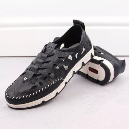 Rieker W RKR652 tamsiai mėlyni atviri odiniai batai