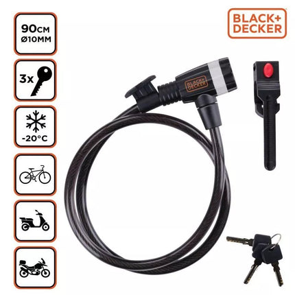 BICYCLE LOCK WITH CABLE LOCK 10x900MM WITH HANDLE BLACK+DECKER