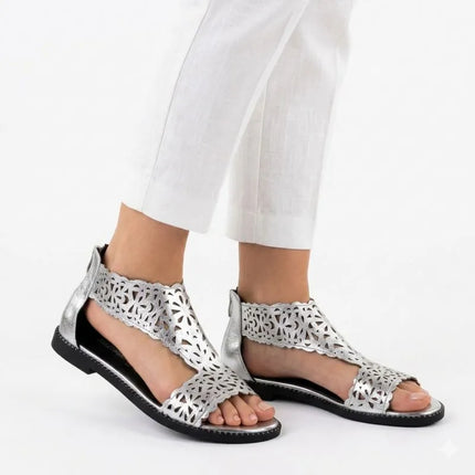 Women's openwork silver sandals M.Daszyński MR24148-2