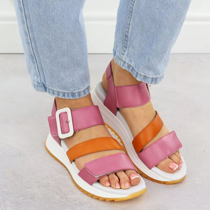 Rieker W2950-31 Women's Pink Leather High Heel Sandals