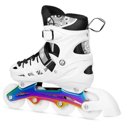 NH10905 4in1 LED WHITE ROLLER SKATES WITH RAINBOW HOCKEY BLADE SIZE M (35-38) NILS EXTREME
