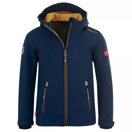 TrollKids Vaikiška striukė Trollfjord mystic blue/golden yellow softshell navy blue (161-146)