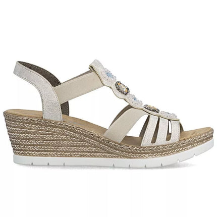 Moteriškos patogios smėlio spalvos espadrilės basutės Rieker 619B2-60