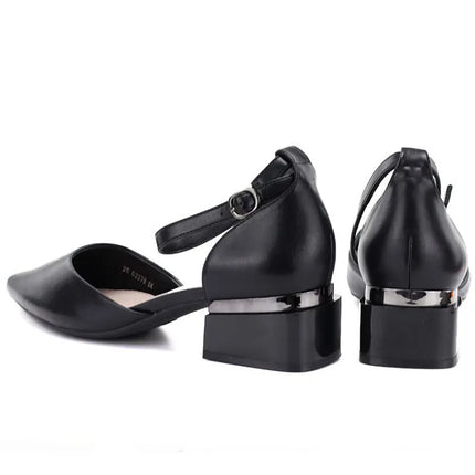 Women's black block heel pumps with strap Vinceza 62278