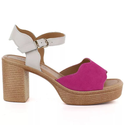 Vinceza 26-66943 Pink and Beige Leather Heeled Sandals