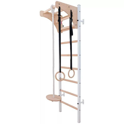 WOODEN AND METAL GYMNASTIC WALL BAR WITH WOODEN BAR AND ACCESSORIES BENCHK 211W A204